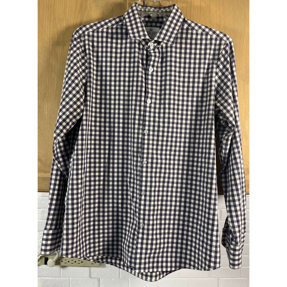 Mizzen+Main Button Down Shirt Mens Large Purple Gingham Trim Fit Long Sleeve
